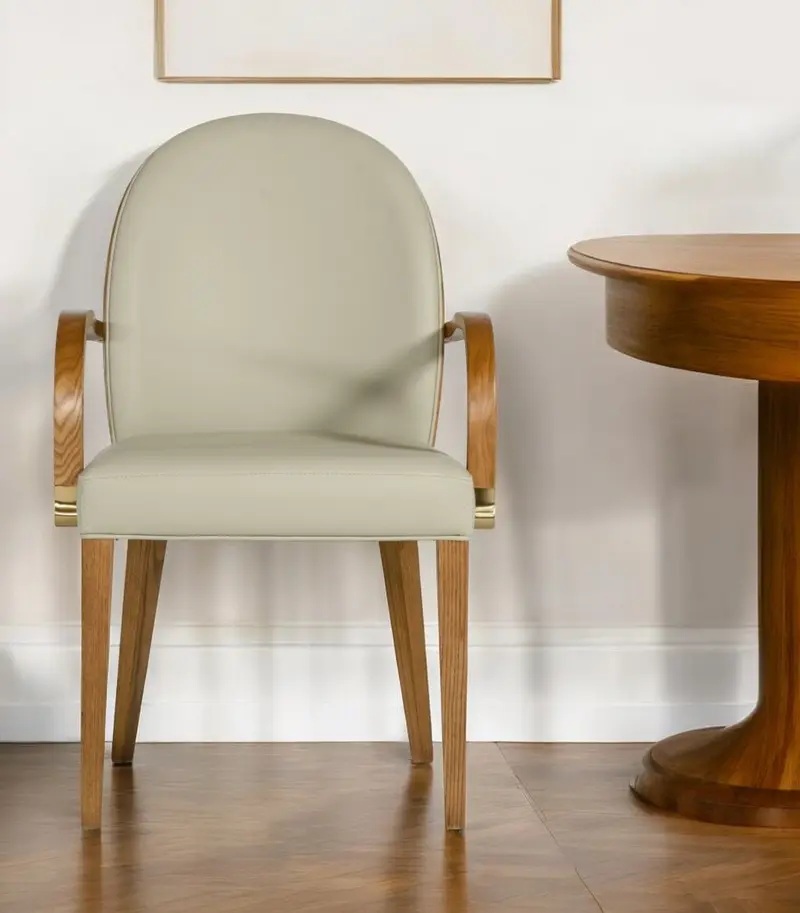 Gray And Brown Upholstered Faux Leather Dining Arm Chair By Homeroots