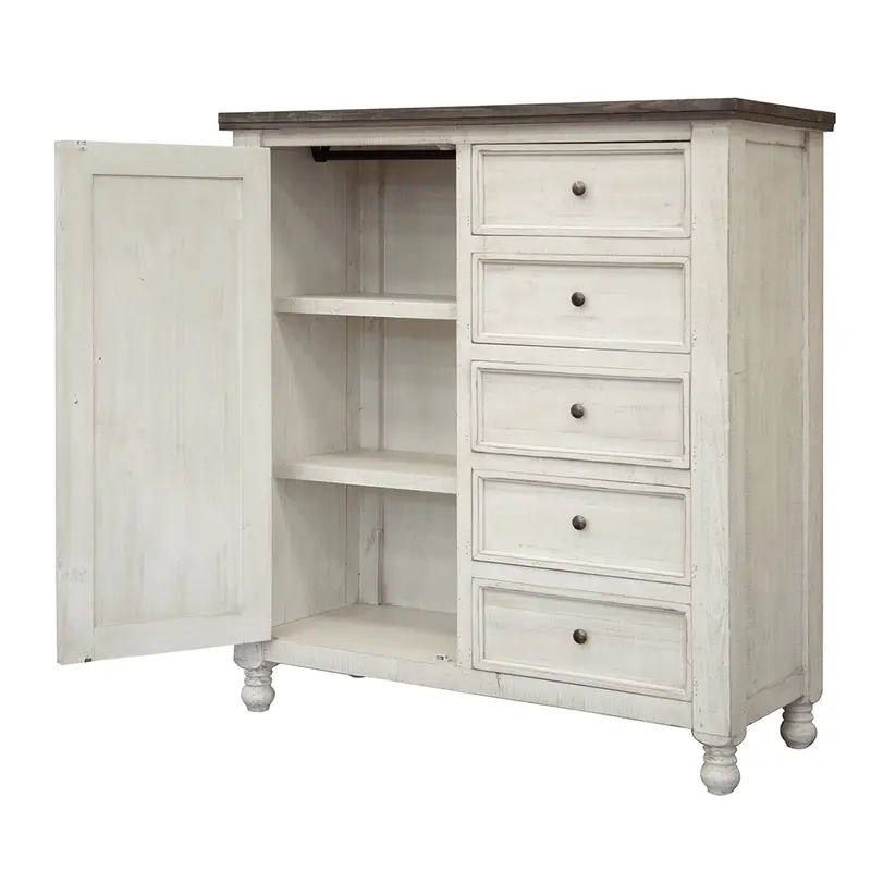 Gray and Ivory Solid Wood Five Drawer Gentlemans Chest By Homeroots