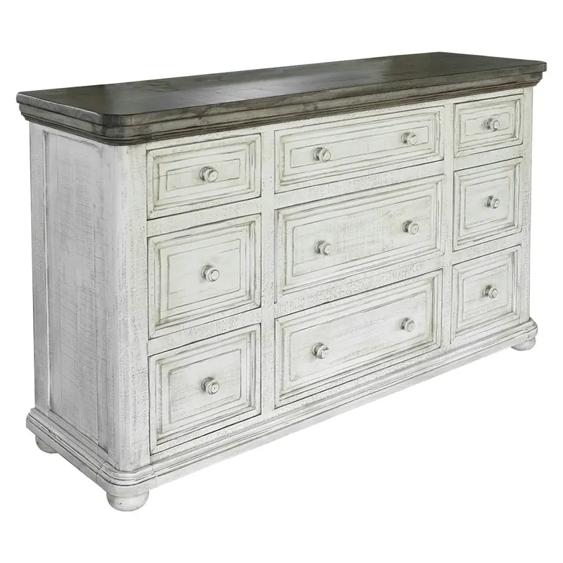 Gray and Ivory Solid Wood Nine Drawer Triple Dresser By Homeroots