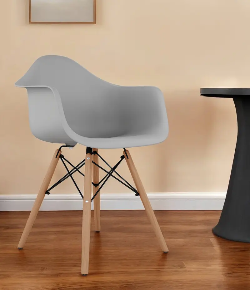 Gray And Natural Heavy Duty Plastic And Solid Wood Dining Arm Chair By Homeroots