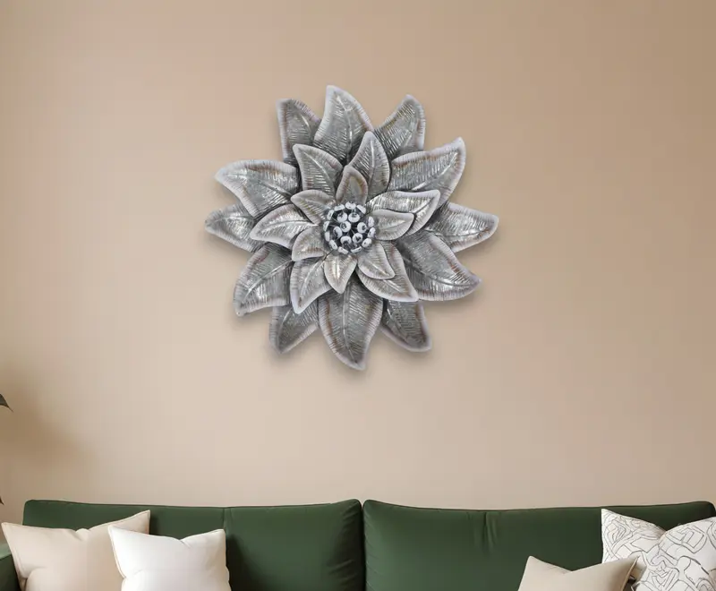 Gray and Off White Galvanized Metal Flower Hanging Dimensional Sculpture By Homeroots