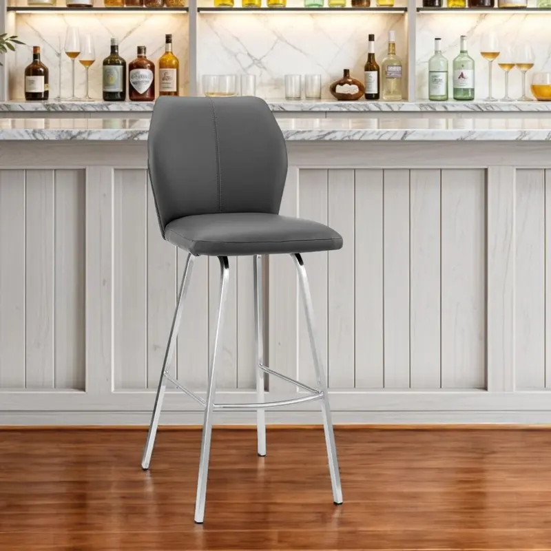 Gray And Silver Faux Leather And Iron Counter Height Bar Chair By Homeroots