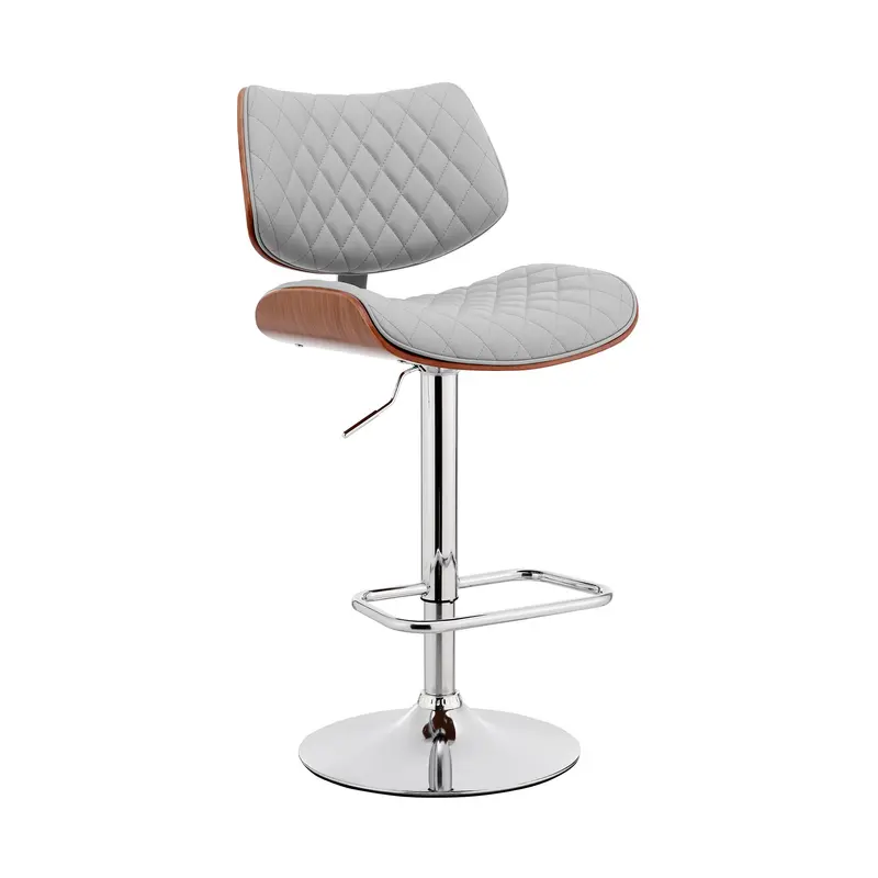 Gray And Silver Faux Leather And Iron Swivel Low Back Adjustable Height Bar Chair By Homeroots
