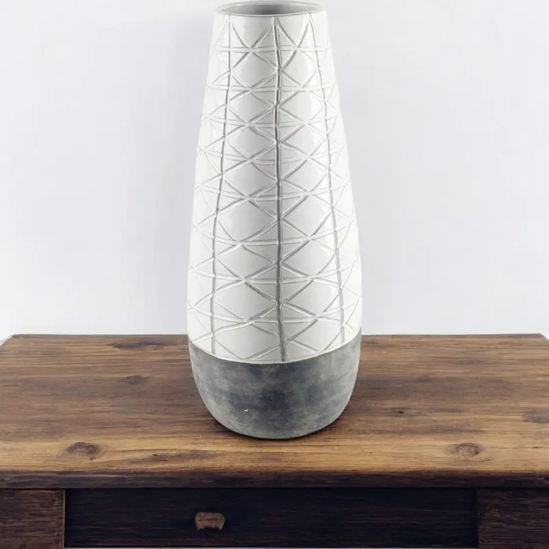 Gray And White Abstract Cylinder Ceramic Table Vase By Homeroots
