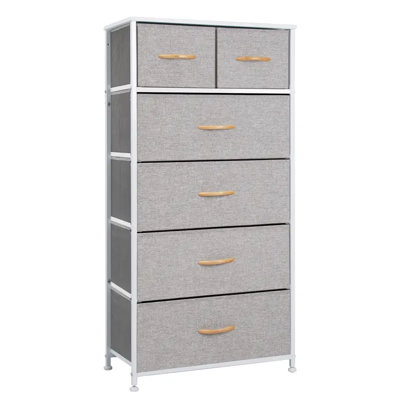Gray and White Steel and Fabric Six Drawer Chest By Homeroots