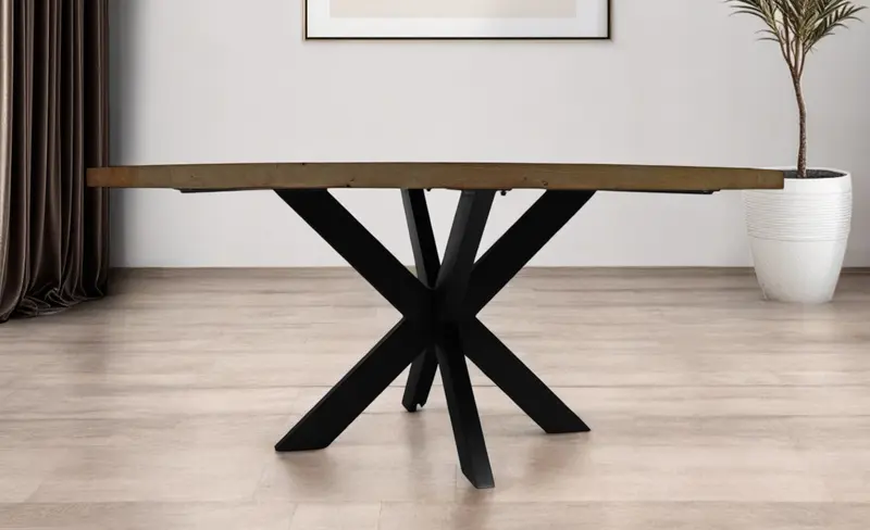 Gray Beige And Black Solid Wood And Iron Round Dining Table By Homeroots