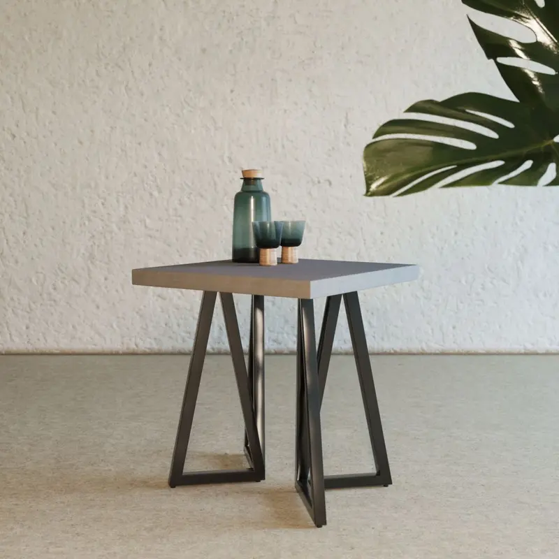 Gray Concrete and Black Metal Geo Industrial Square End Table By Homeroots