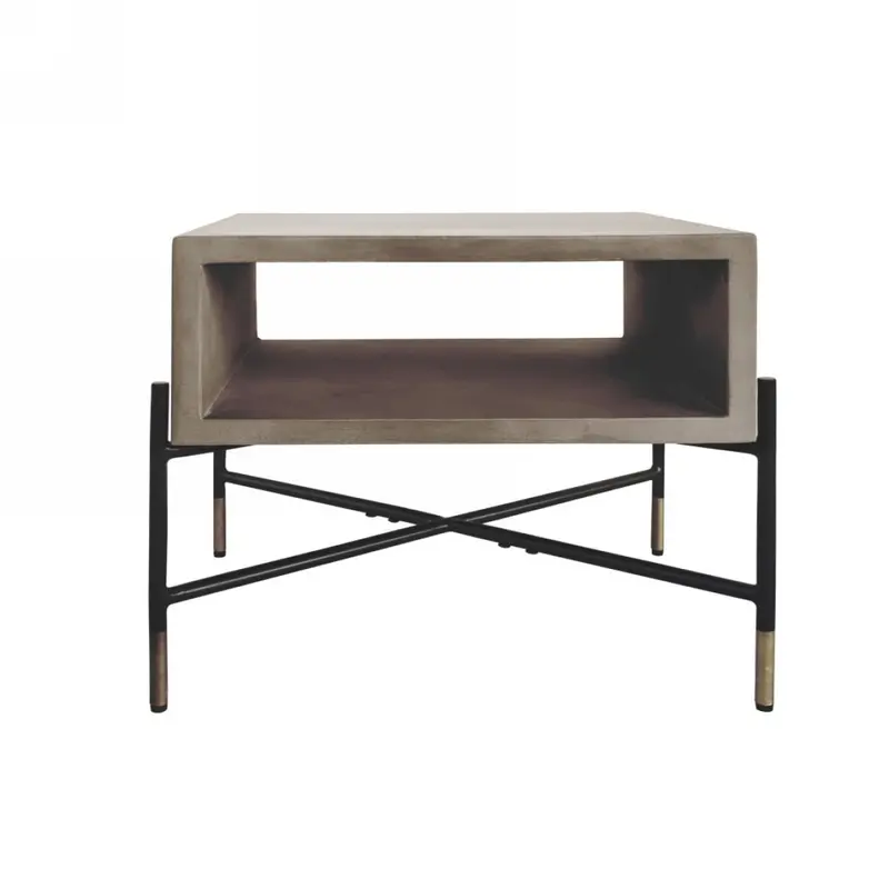 Gray Concrete and Black Metal Open Industrial End Table By Homeroots