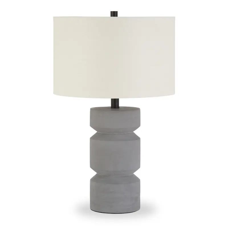 Gray Concrete Faceted Column Table Lamp With White Drum Shade By Homeroots