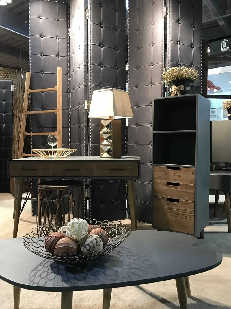 Gray Fabric And Wood Double Sided Screen By Homeroots