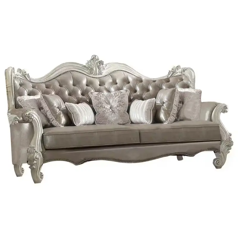 Gray Faux Leather Curved Sofa And Toss Pillows With Bone Legs By Homeroots