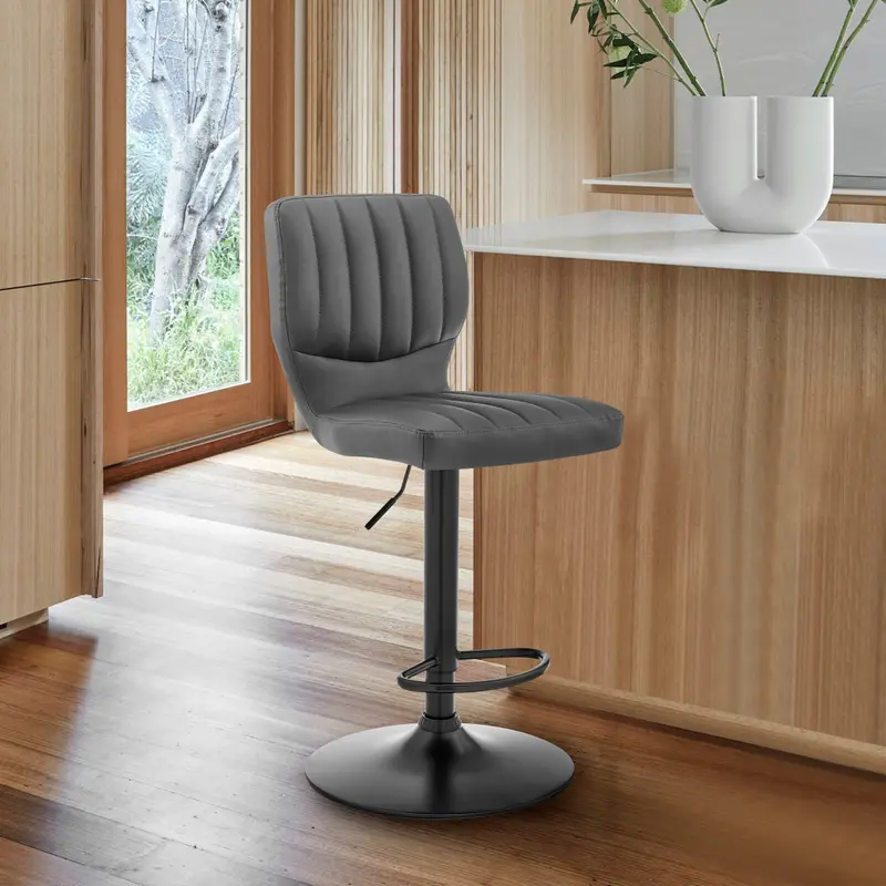 Gray Faux Leather Textured Adjustable Bar Stool By Homeroots