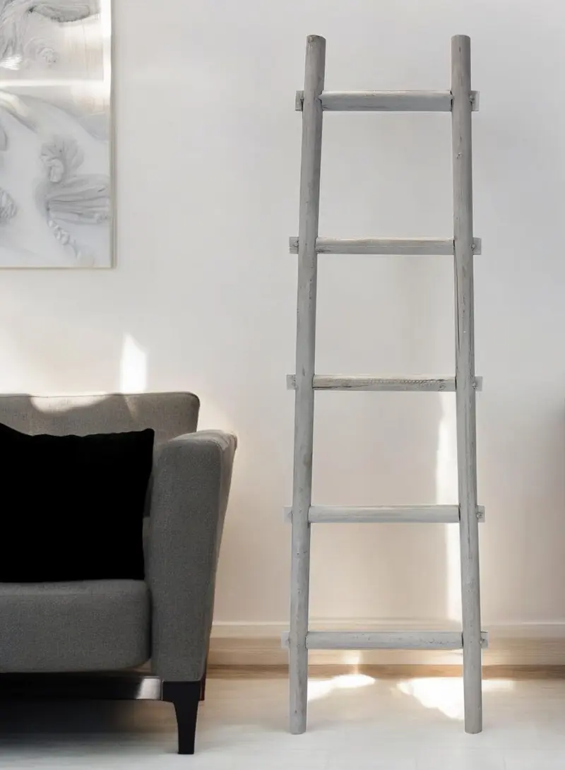 Gray Five Step Rustic Weathered Grey Wood Ladder Shelf By Homeroots