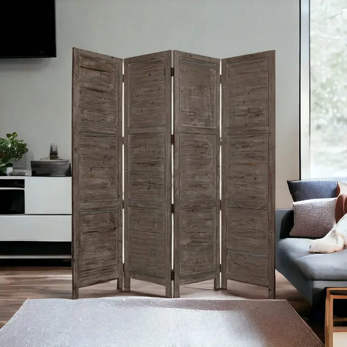 Gray Folding Four Panel Screen Room Divider By Homeroots