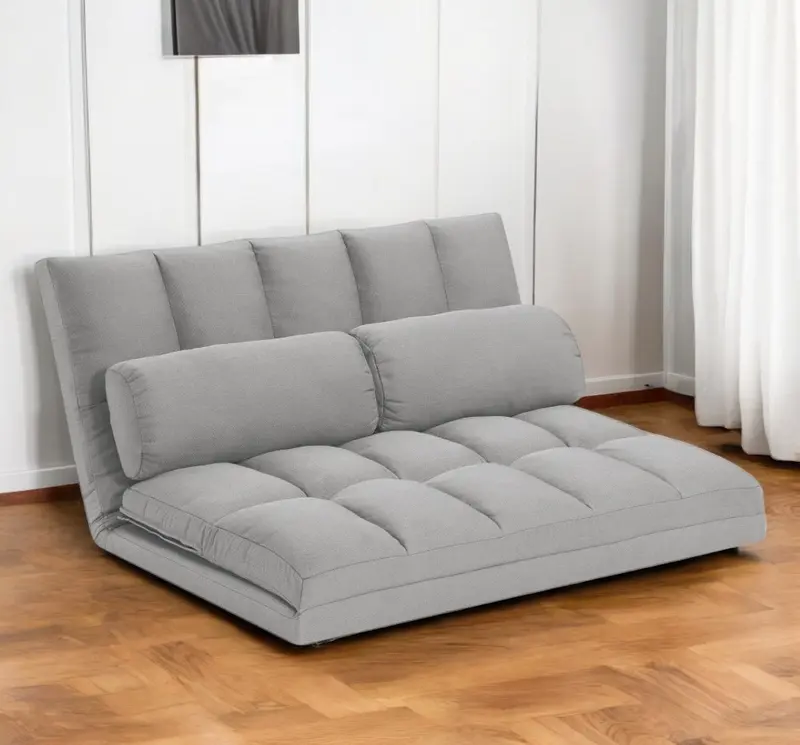 Gray Futon Convertible Sleeper Loveseat and Toss Pillows By Homeroots