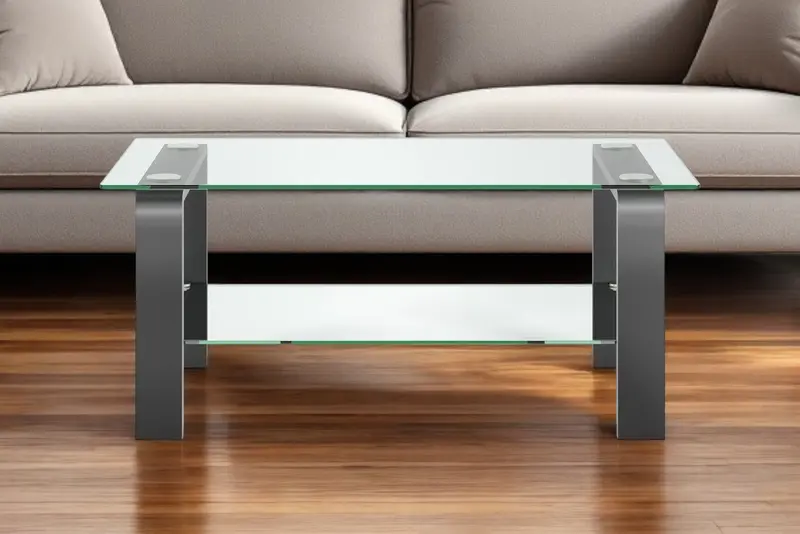 Gray Glass And Steel Coffee Table With Shelf By Homeroots