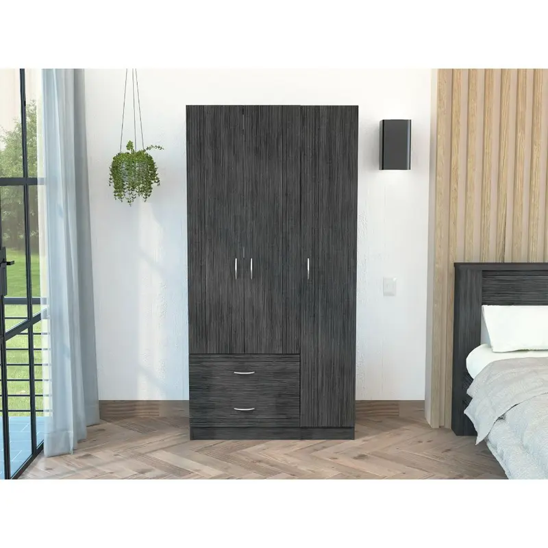 Gray Grainy Oak Manufactured Wood Two Drawer Combo Dresser By Homeroots