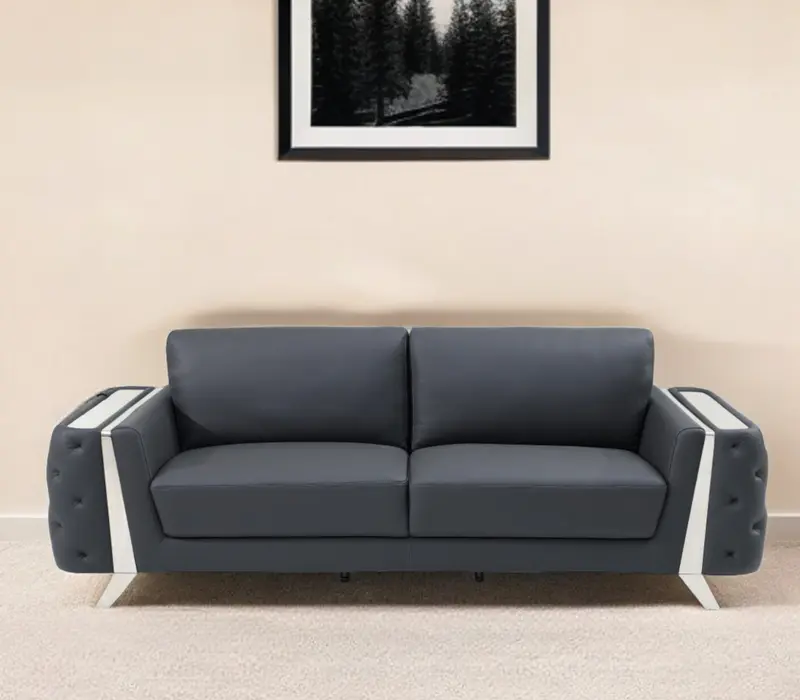 Gray Italian Leather Sofa With Silver Legs By Homeroots