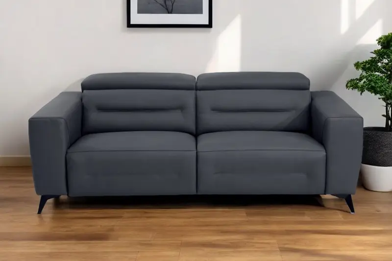 Gray Italian Leather USB Reclining Sofa With Black Legs By Homeroots