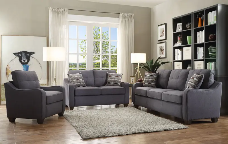 Gray Linen Sofa With Pillows By Homeroots