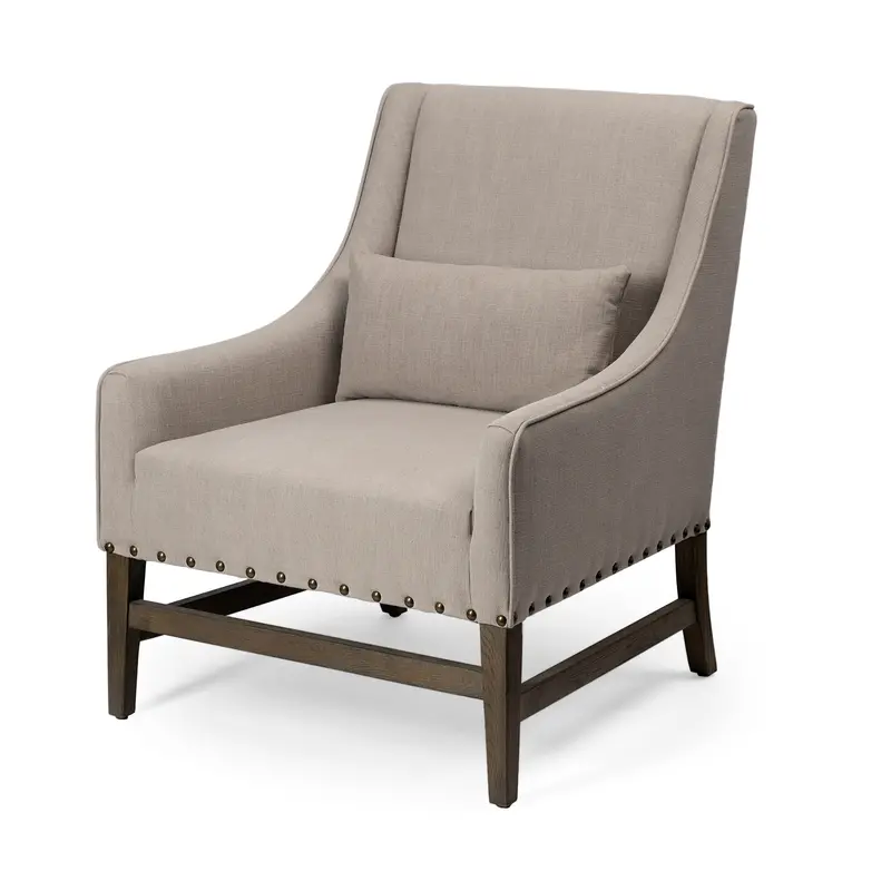 Gray Linen Upholstered High Back Accent Chair with Wooden Frame By Homeroots