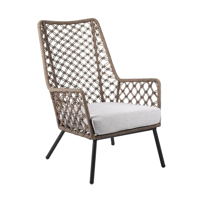 Gray Metal Outdoor Arm Chair with Gray Cushion By Homeroots
