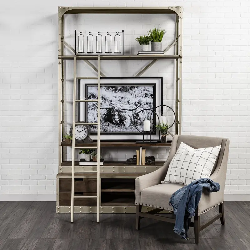 Gray Metal Shelving Unit with Light Brown Storage By Homeroots