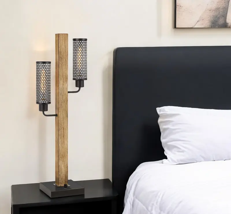 Gray Metal Two Light Table Lamp With Black Novelty Shade By Homeroots