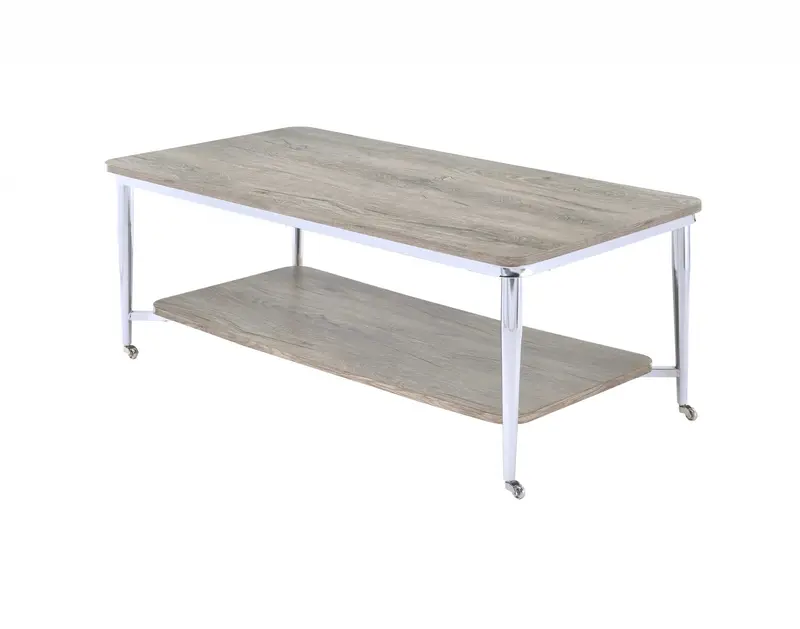 Gray Oak And Chrome Metal Tube Coffee Table By Homeroots