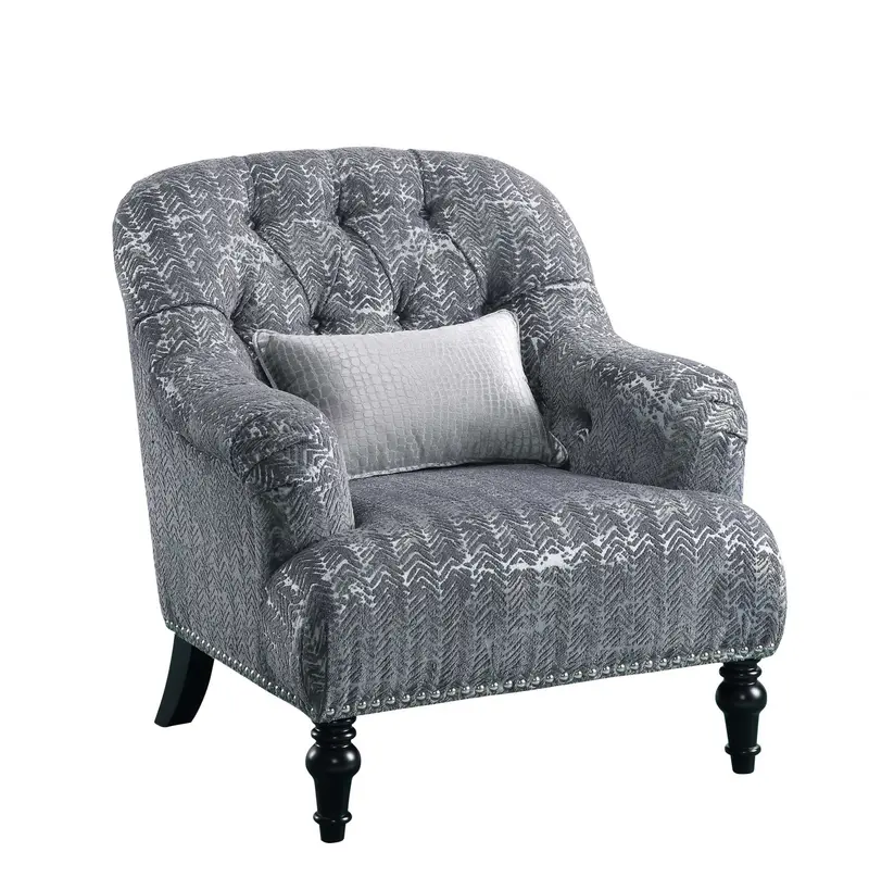 Gray Patterned Velvet Chair w Pillow By Homeroots