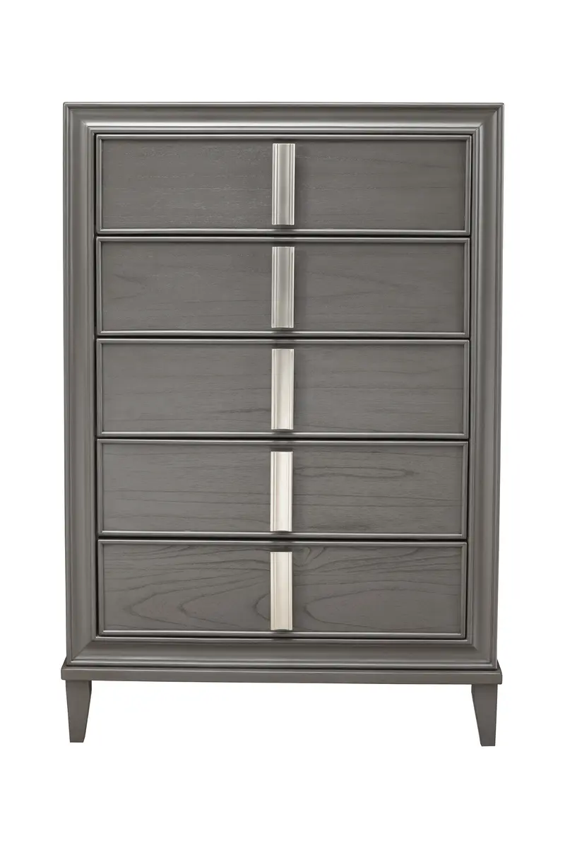 Gray Solid Wood Five Drawer Chest By Homeroots