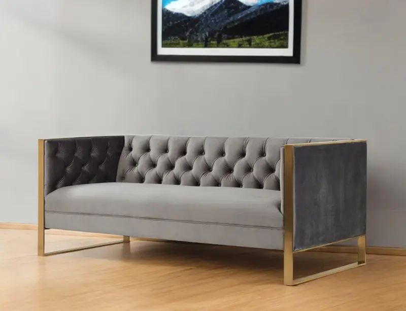 Gray Velvet Sofa With Gold Legs By Homeroots