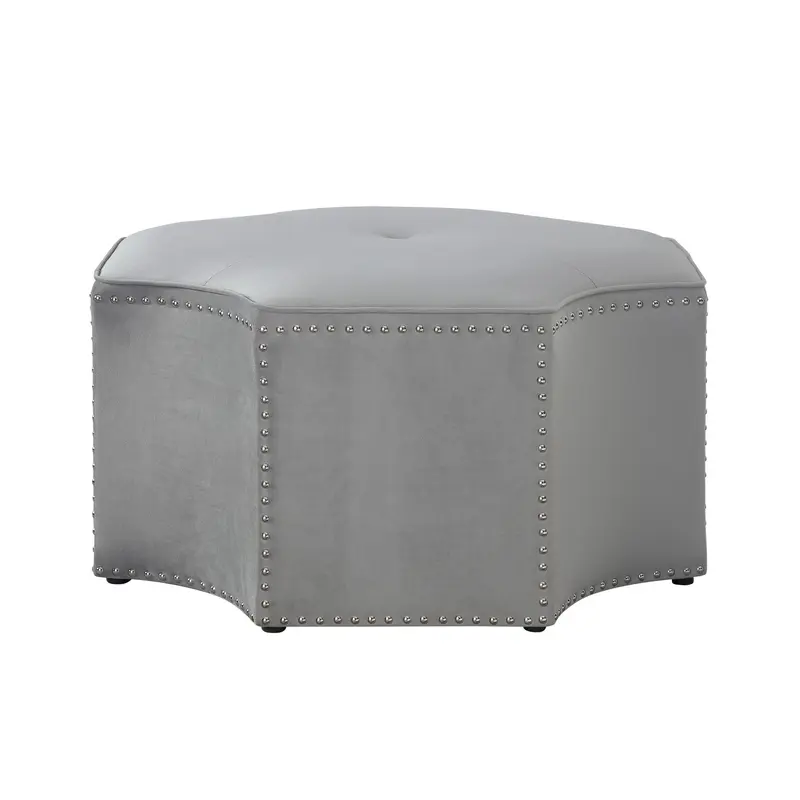 Gray Velvet Tufted Octagonal Cocktail Ottoman By Homeroots