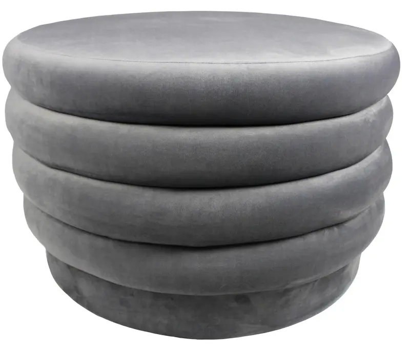 Gray Velvet Tufted Round Cocktail Ottoman By Homeroots