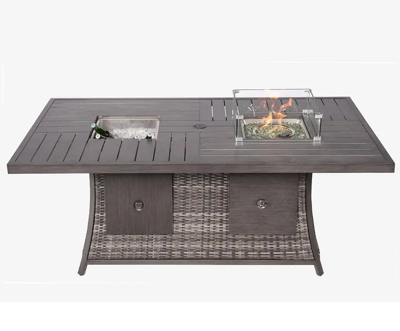 Gray Wicker Outdoor Gas Fire Pit Table with Ice Bucket By Homeroots