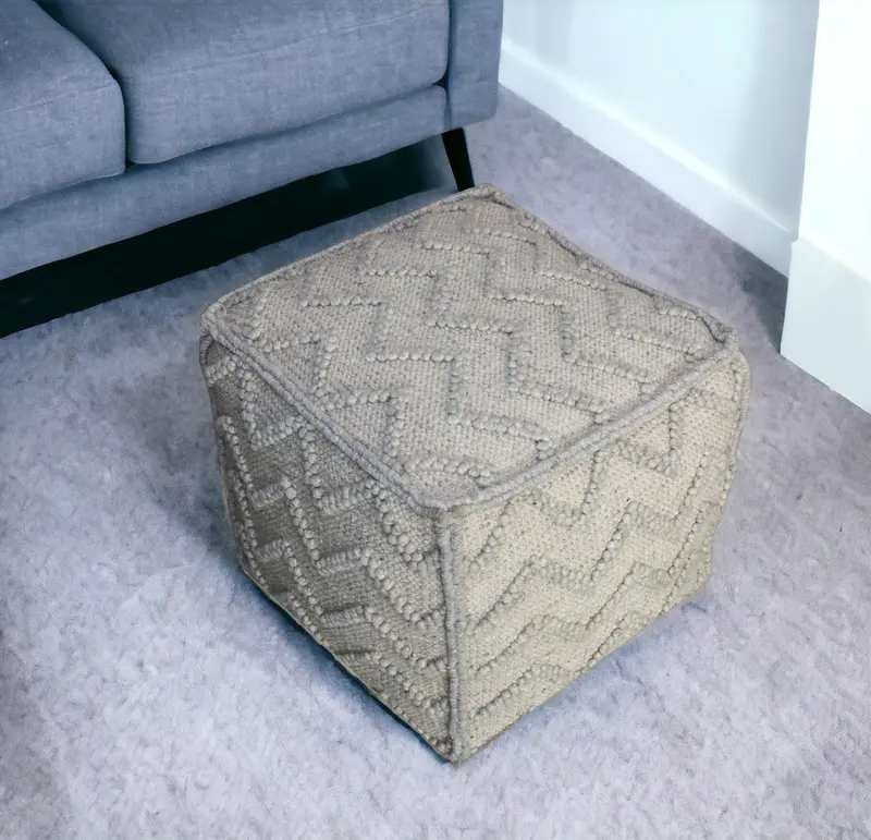 Gray Wool Cotton Blend Cube Chevron Pouf Ottoman By Homeroots