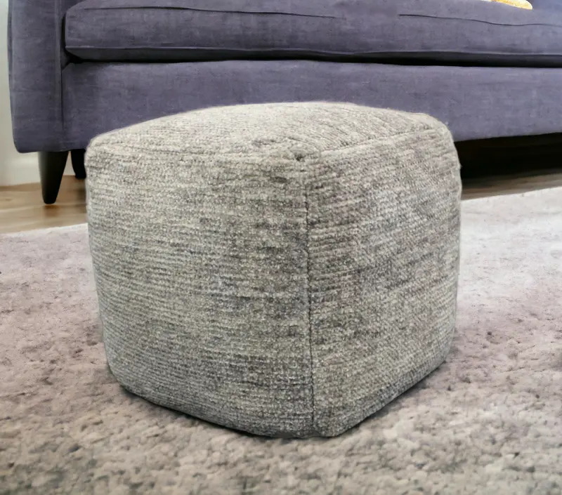 Gray Wool Cube Pouf Ottoman By Homeroots