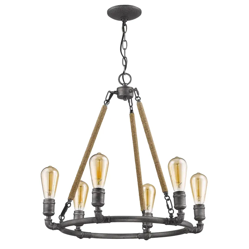 Grayson 6-Light Antique Gray Chandelier With Jute Wrapped Uprights By Homeroots