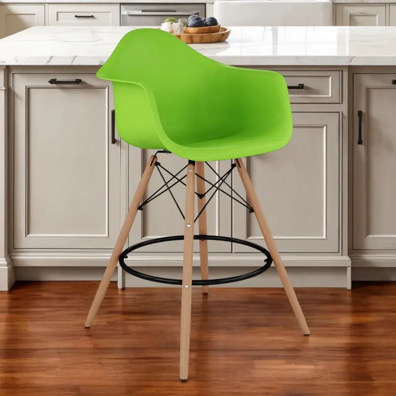 Green And Brown Heavy Duty Plastic And Solid Wood Low Back Counter Height Bar Chair By Homeroots