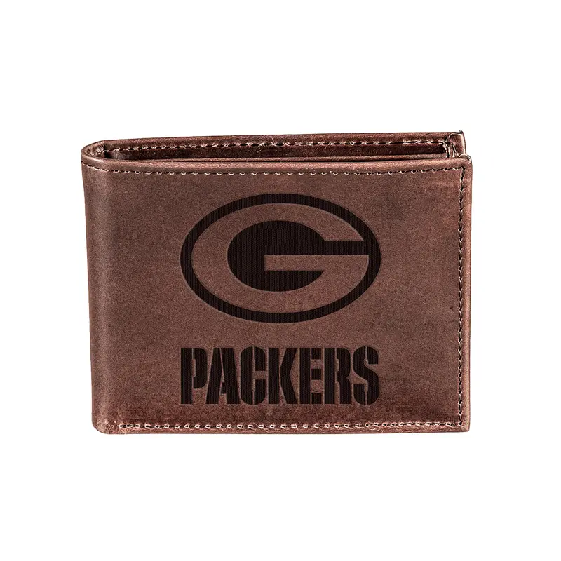 Green Bay Packers, Bi-Fold Wallet, Brown, CH, 100% Genuine Leather