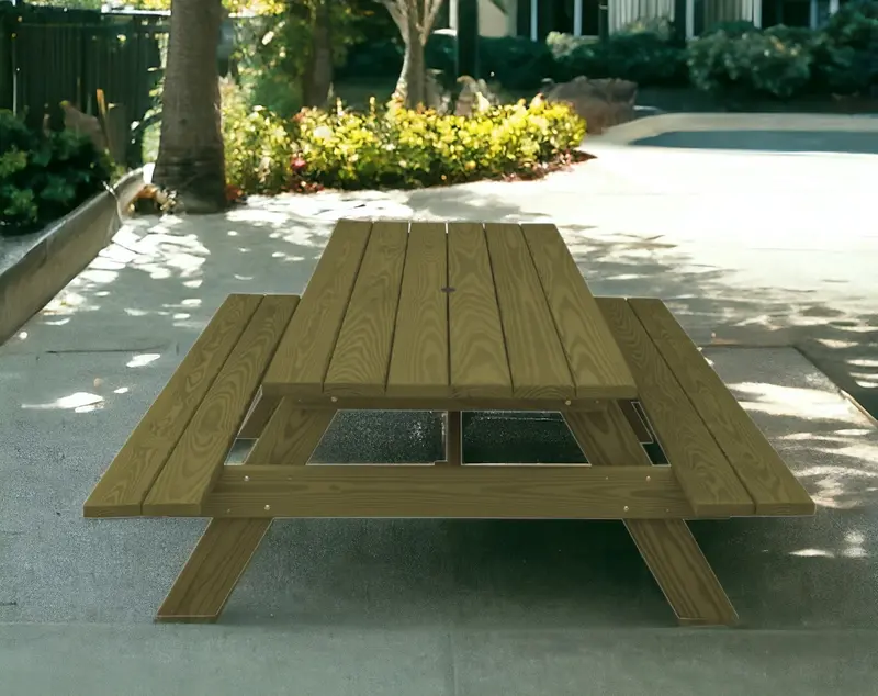 Green Solid Wood Outdoor Picnic Table with Umbrella Hole By Homeroots