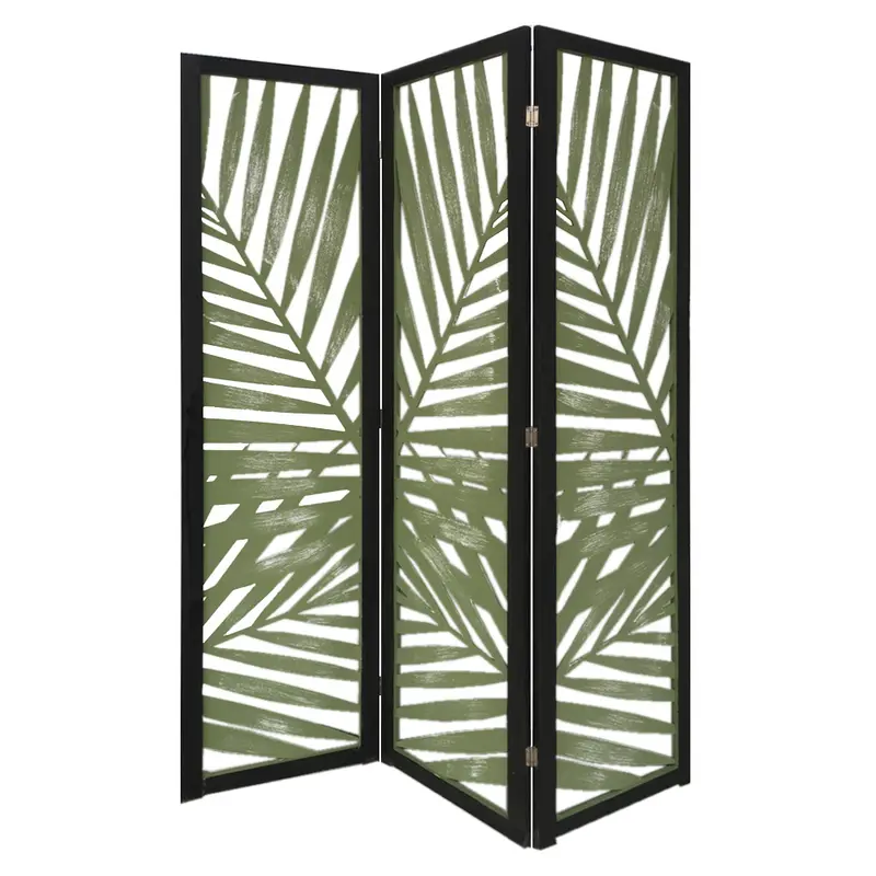 Green Solid WoodFolding Three Panel Screen Room Divider By Homeroots