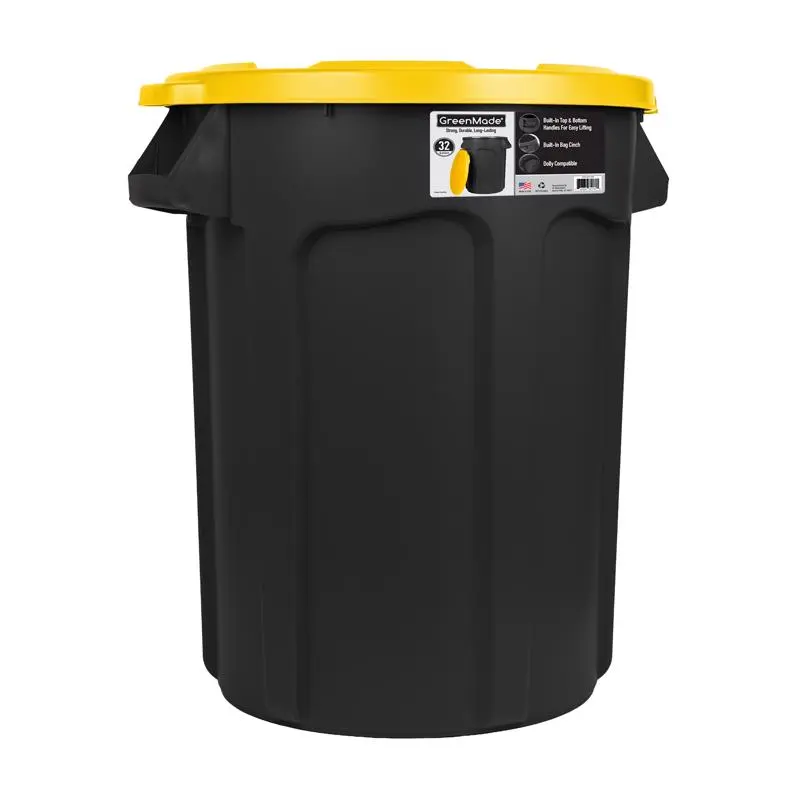 GreenMade 32 gal Black Polypropylene Trash Can Lid Included (Pack of 4)