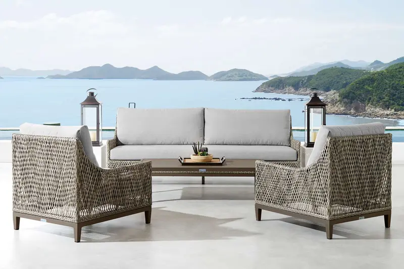 Grenada 4 Piece Outdoor Gray Fabric and Wicker Conversation Set By Armen Living