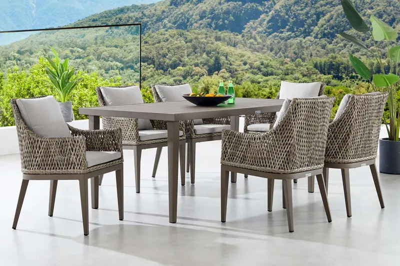 Grenada 7 Piece Gray Aluminum Outdoor Dining Set with Gray Fabric By Armen Living