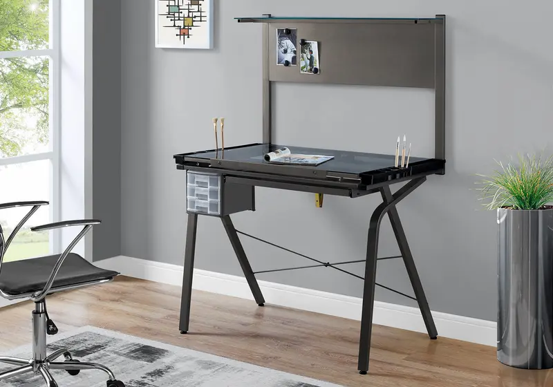 Grey Clear Metal Glass Plastic Tempered Glass Drafting Table Adjustable By Homeroots