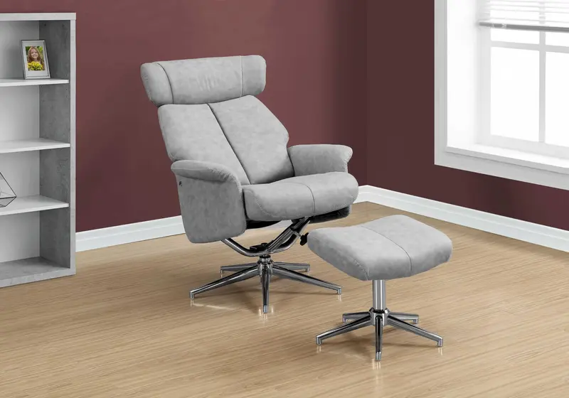 Grey Finish Foam and Metal Swivel Reclining Chair with Adjustable Headrest By Homeroots