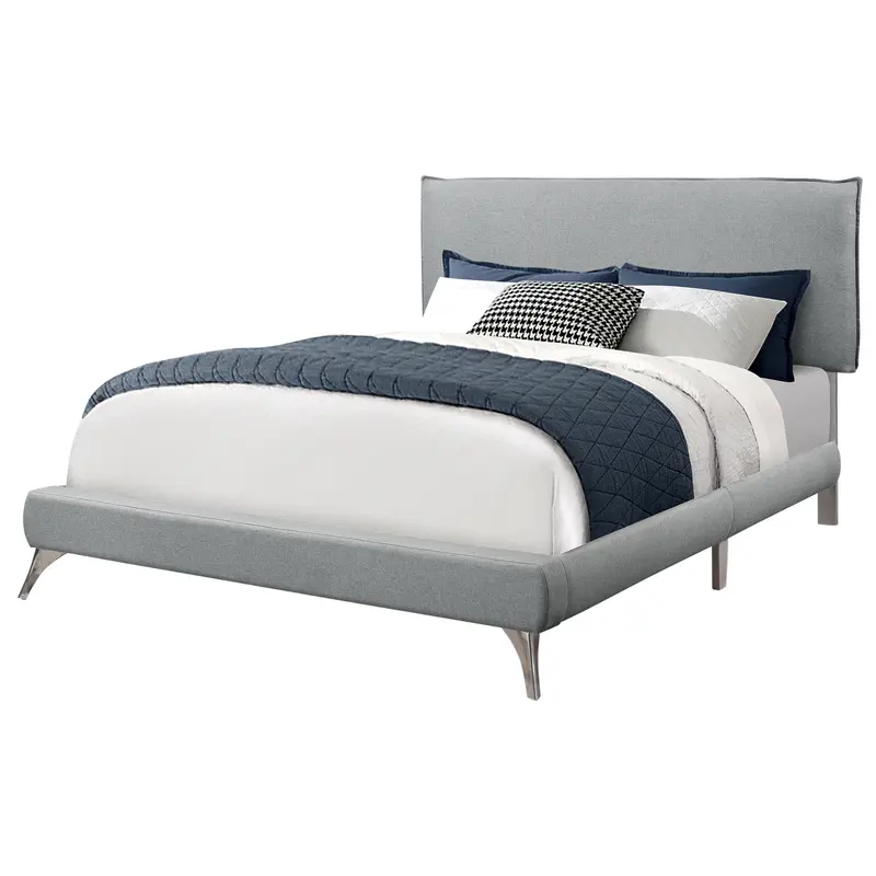 Grey Foam Solid Wood Linen Queen Size Bed By Homeroots - 333308