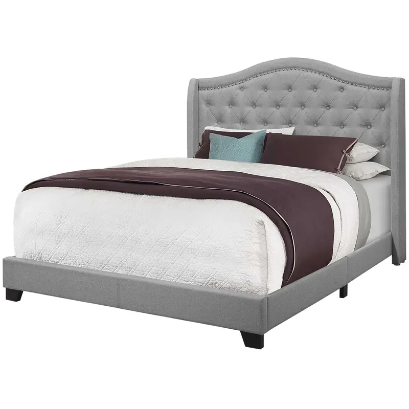 Grey Linen With Chrome Trim - Queen Size Bed By Homeroots