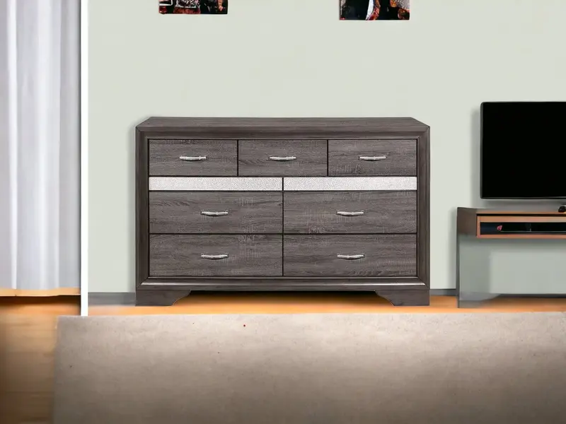 Grey Solid Wood Nine Drawer Double Dresser By Homeroots